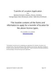 Document preview: Form TRL/MSC Transfer of Location Application for Montana Domestic Brewery, Winery, Distillery, Storage Depot, Beer Wholesaler and/or Table Wine Distributor - Montana