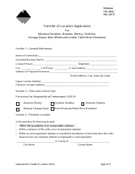 Form TRL/MSC Transfer of Location Application for Montana Domestic Brewery, Winery, Distillery, Storage Depot, Beer Wholesaler and/or Table Wine Distributor - Montana, Page 3