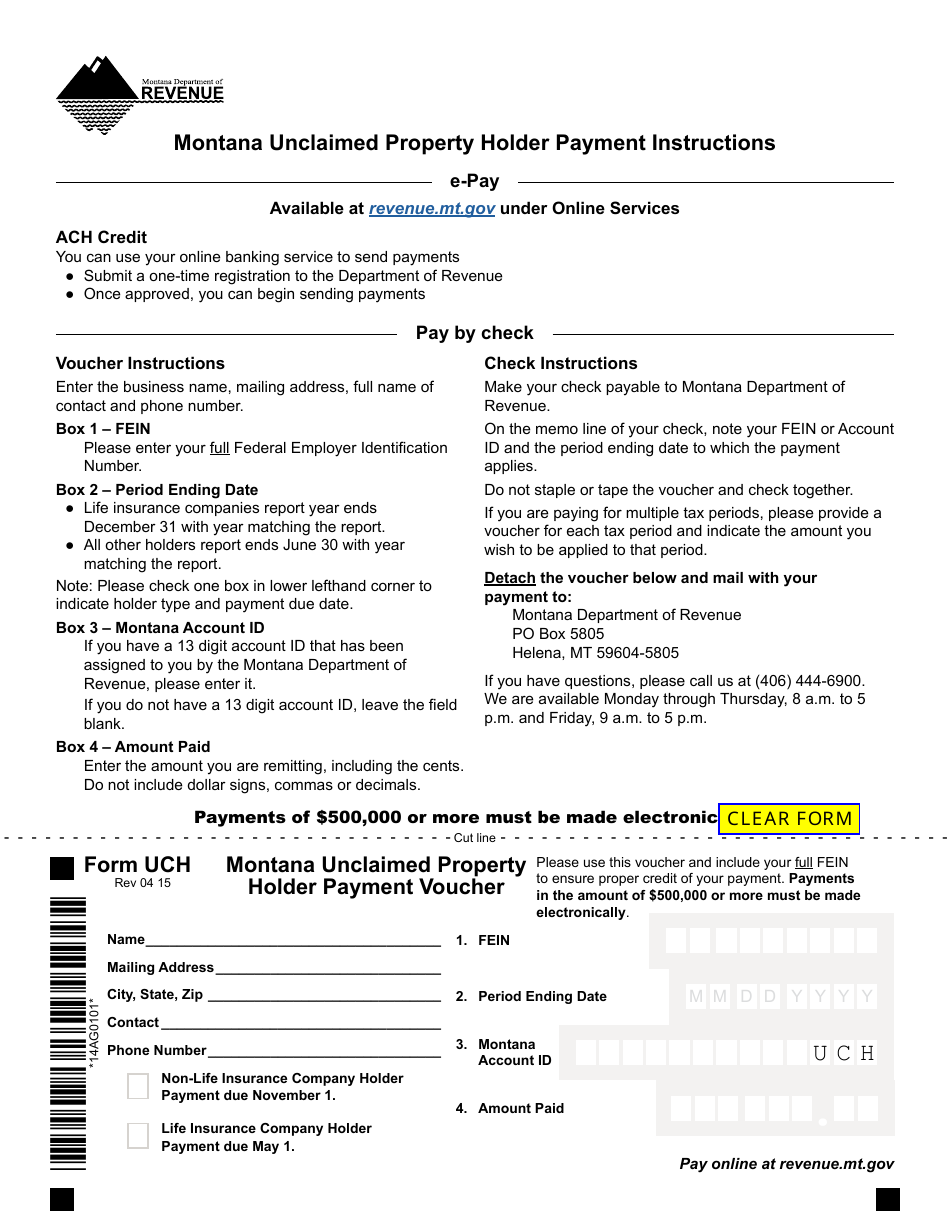 Form UCH Montana Unclaimed Property Holder Payment Voucher - Montana, Page 1