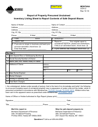 Document preview: Form UCH-2 Report of Property Presumed Unclaimed Inventory Listing Sheet to Report Contents of Safe Deposit Boxes - Montana