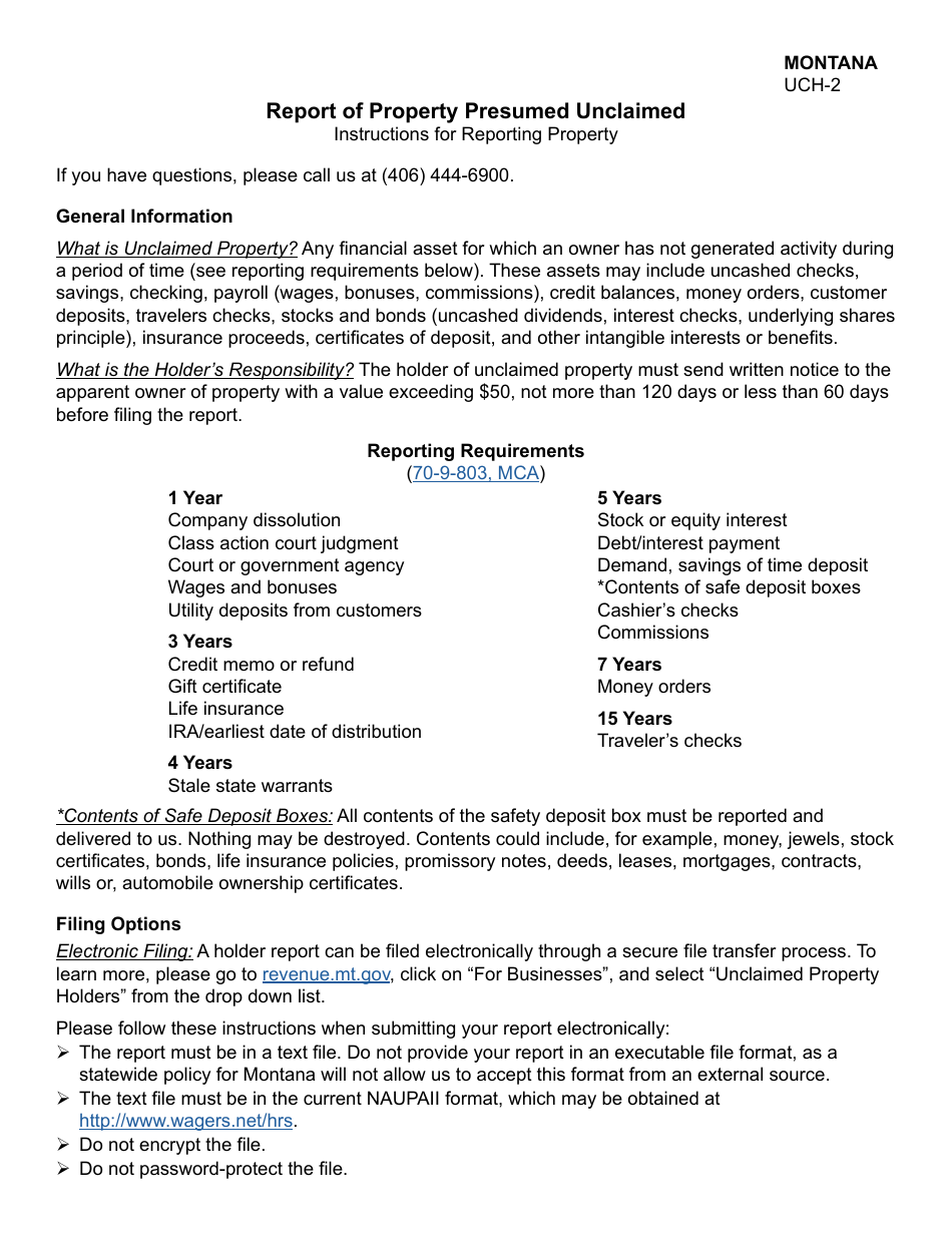 Form UCH-2 Report of Property Presumed Unclaimed Inventory Listing Sheet to Report Contents of Safe Deposit Boxes - Montana, Page 3