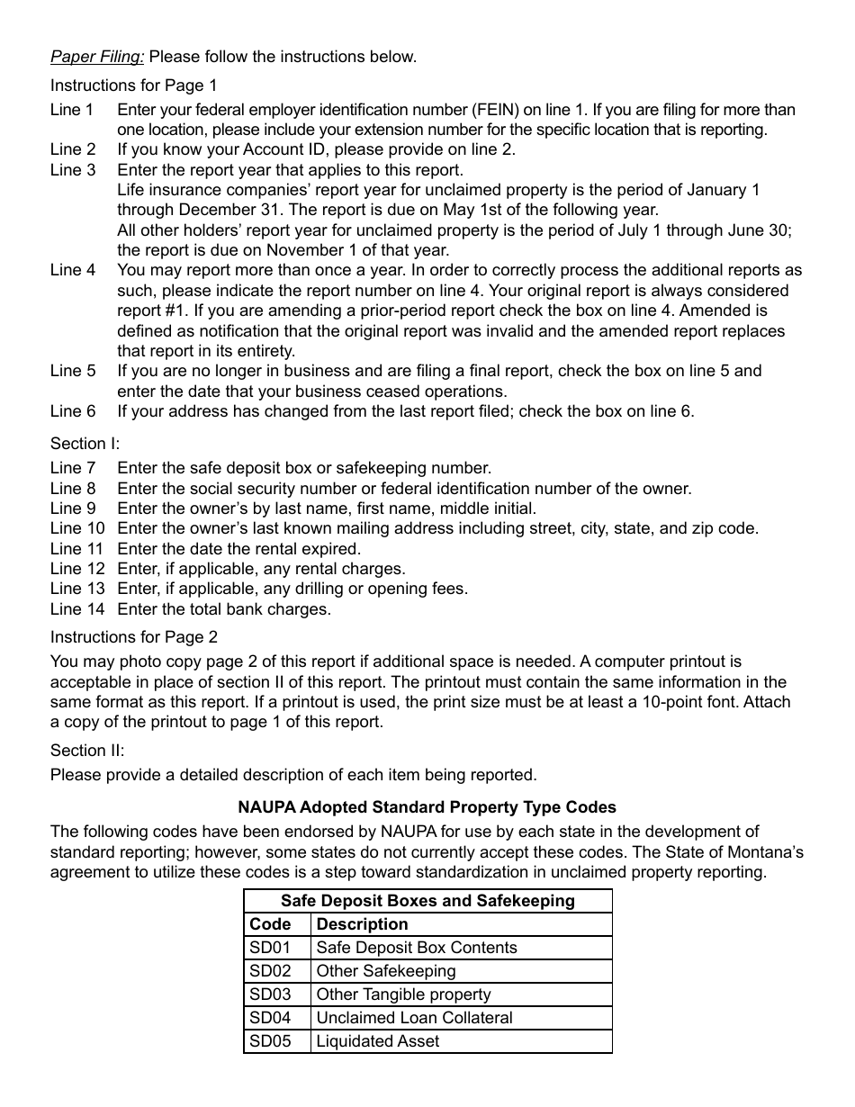 Form UCH-2 Report of Property Presumed Unclaimed Inventory Listing Sheet to Report Contents of Safe Deposit Boxes - Montana, Page 4