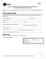 Form WINSPEC Montana Application for Special Permit to Sell Table Wine (Licensed Domestic Winery Only) - Montana