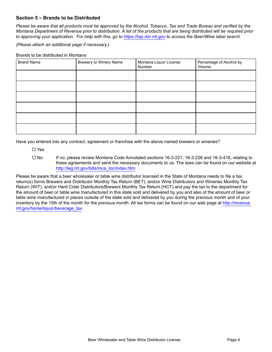 Form WHOLAPP Beer Wholesaler and Table Wine Distributor License - Montana, Page 10