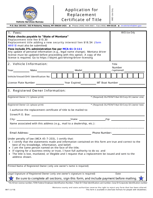 Form MV7  Printable Pdf