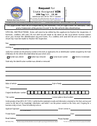 Form MV10B &quot;Request for State Assigned Vin&quot; - Montana