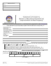 Document preview: Form MV72 Statement of Intent to Declare a Manufactured Home an Improvement to Real Property - Montana