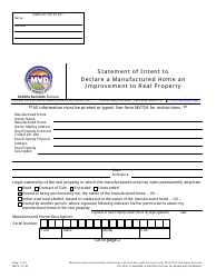 Form MV72 Statement of Intent to Declare a Manufactured Home an Improvement to Real Property - Montana