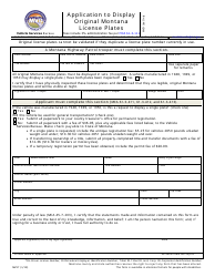 Document preview: Form MV97 Application to Display Original Montana License Plates - Montana