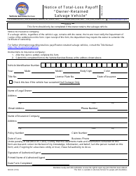 Form MV205 &quot;Notice of Total-Loss Payoff '&quot;owner-Retained Salvage Vehicle'&quot;&quot; - Montana