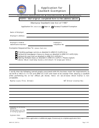 Form MVD-SE1 Application for Seatbelt Exemption - Montana