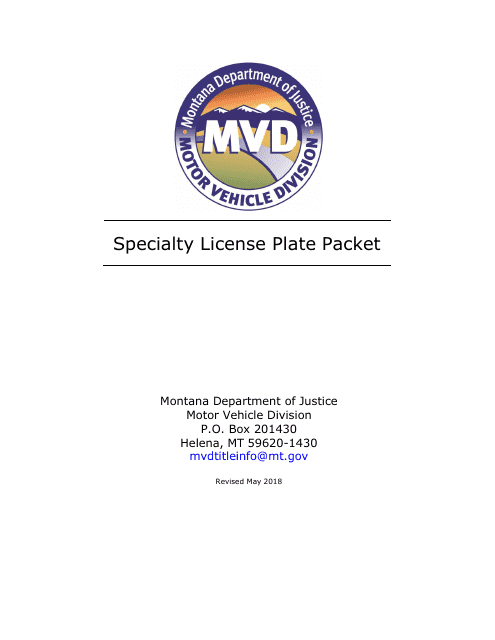 Specialty License Plate Packet - Montana Download Pdf