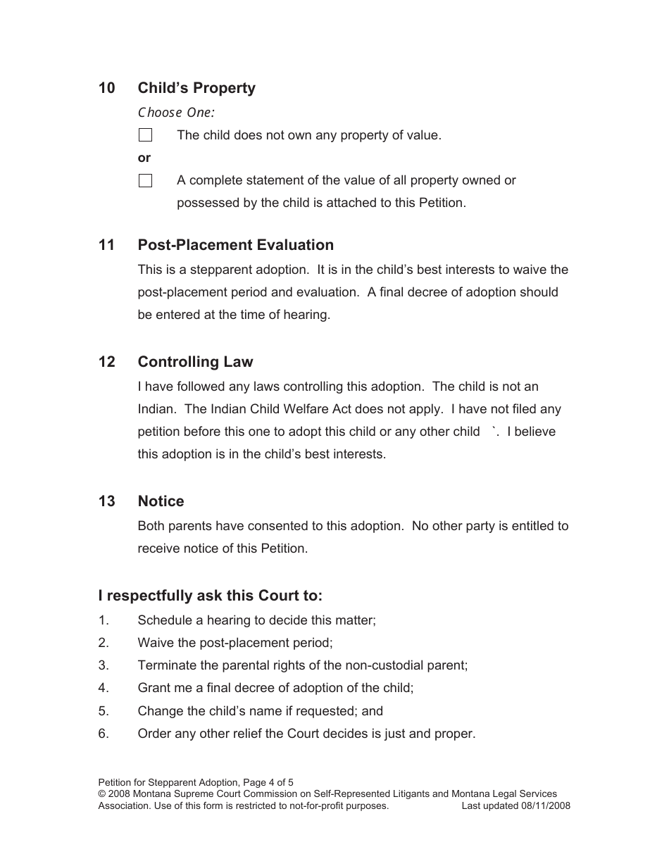 Petition for Stepparent Adoption - Montana, Page 11