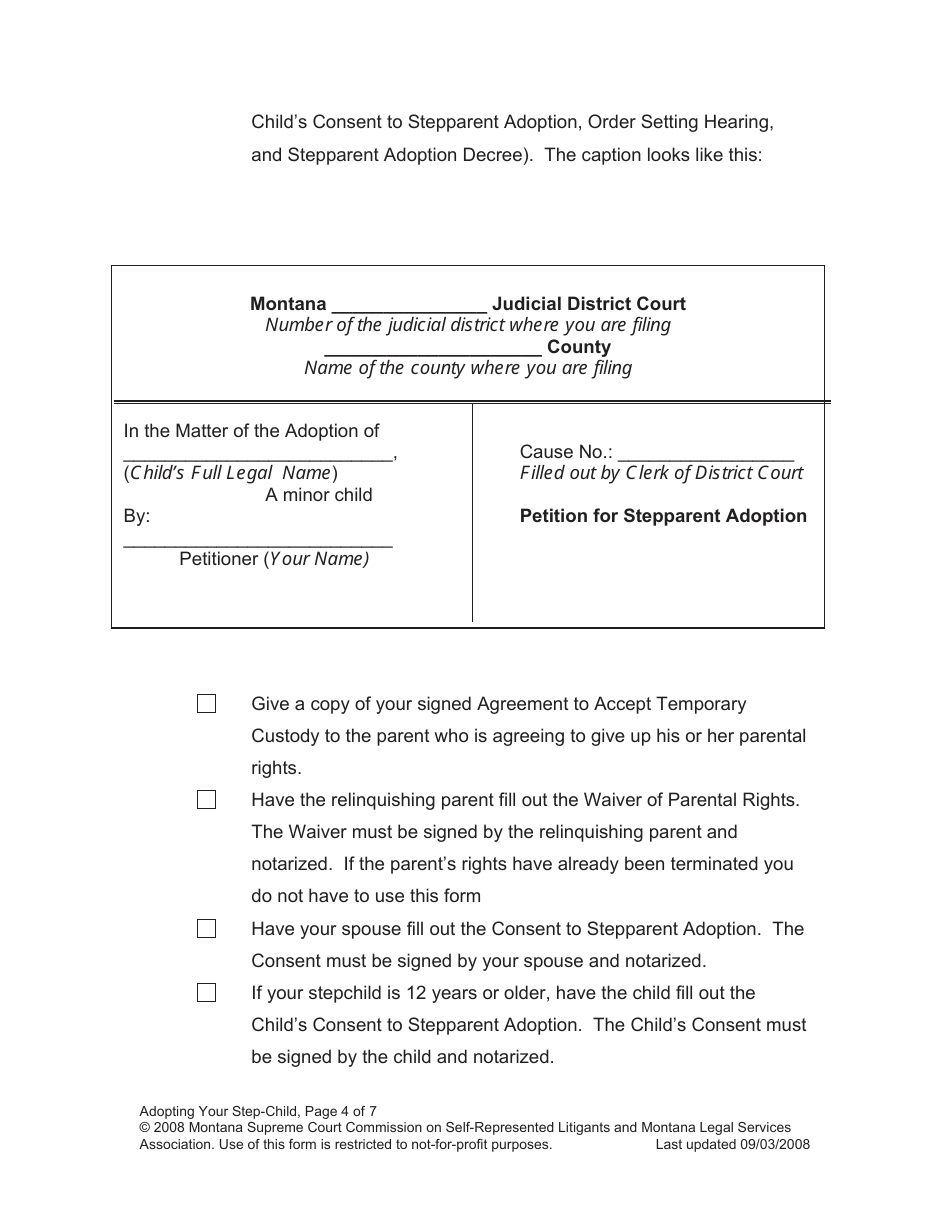 Petition for Stepparent Adoption - Montana, Page 4