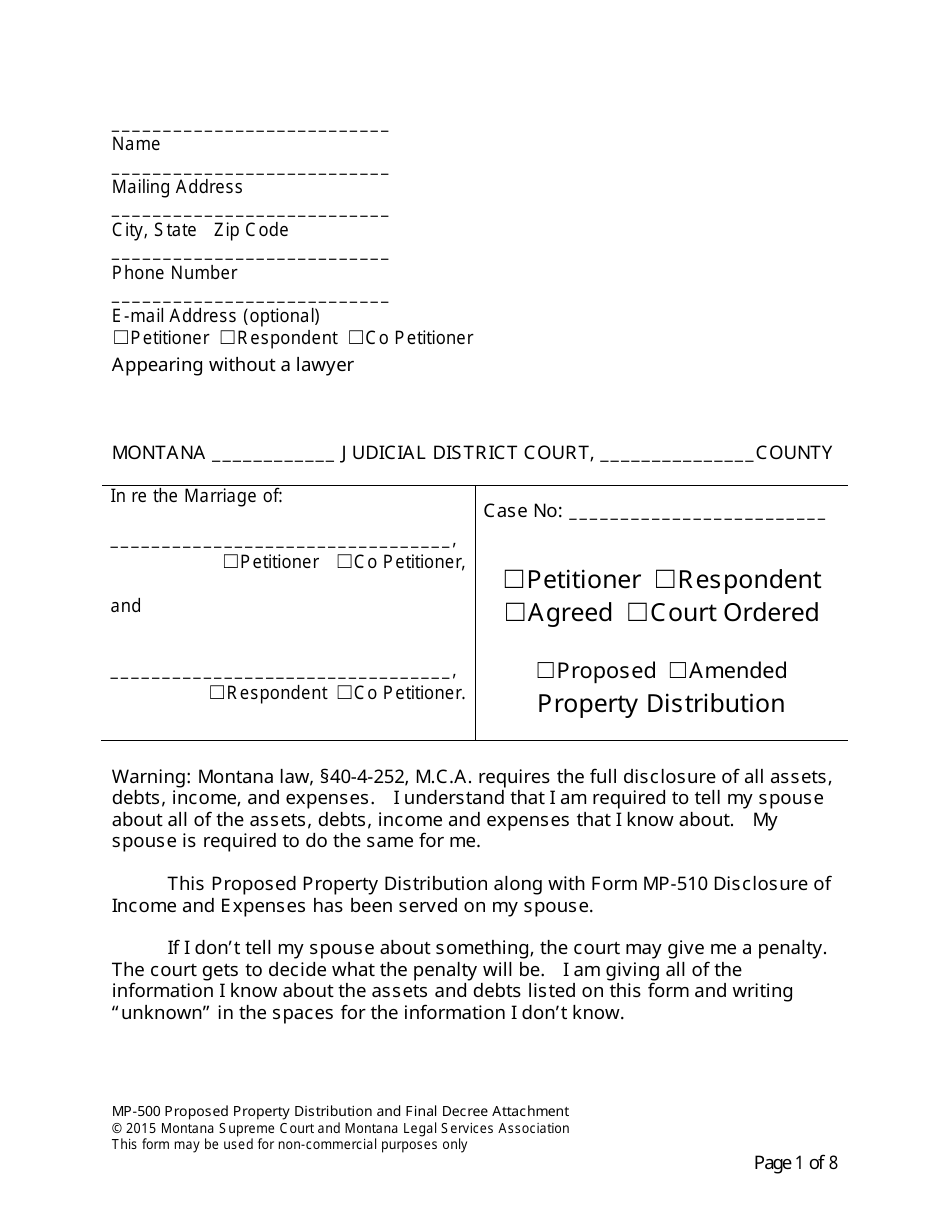 Form MP-201 Response to Petition for Dissolution of Marriage (Without Children) - Montana, Page 13