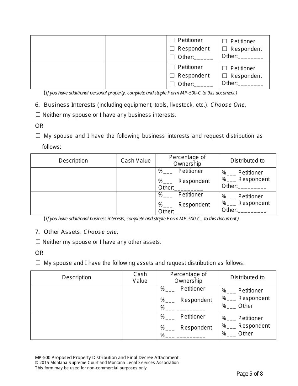 Form MP-201 Response to Petition for Dissolution of Marriage (Without Children) - Montana, Page 17