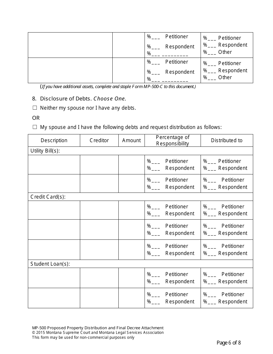 Form MP-201 Response to Petition for Dissolution of Marriage (Without Children) - Montana, Page 18