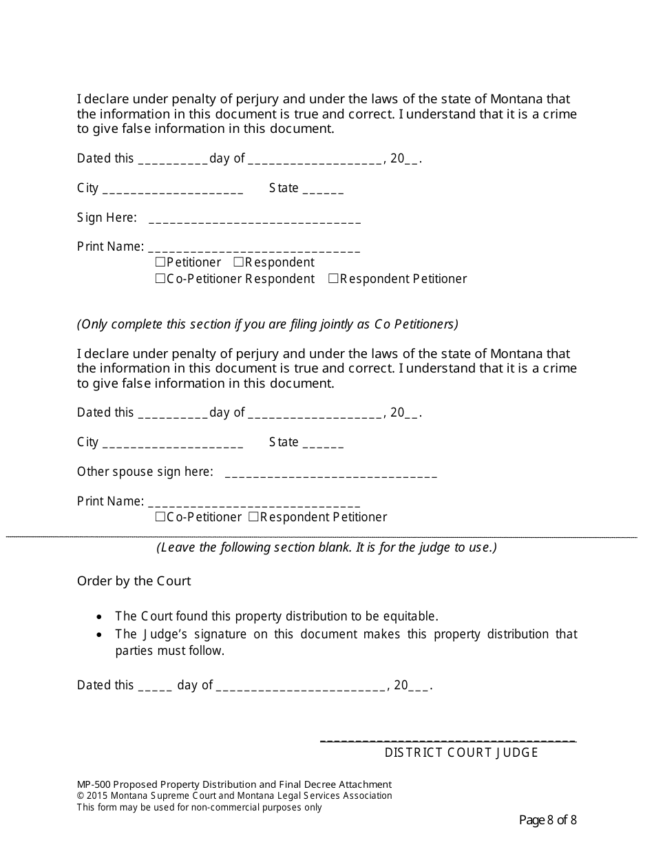 Form MP-201 Response to Petition for Dissolution of Marriage (Without Children) - Montana, Page 20