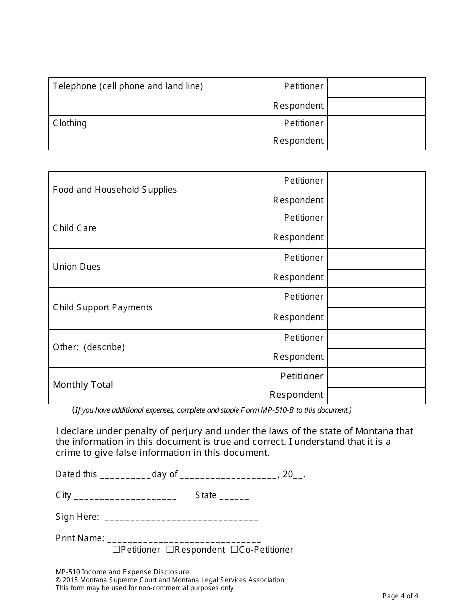 Form MP-201 Response to Petition for Dissolution of Marriage (Without Children) - Montana, Page 28