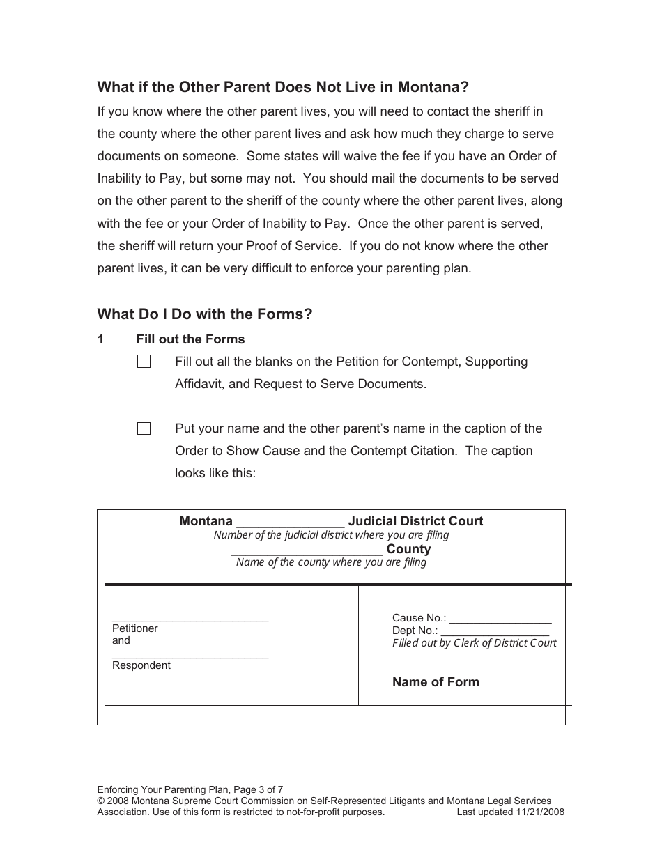 Enforcing Your Parenting Plan Packet - Montana, Page 3