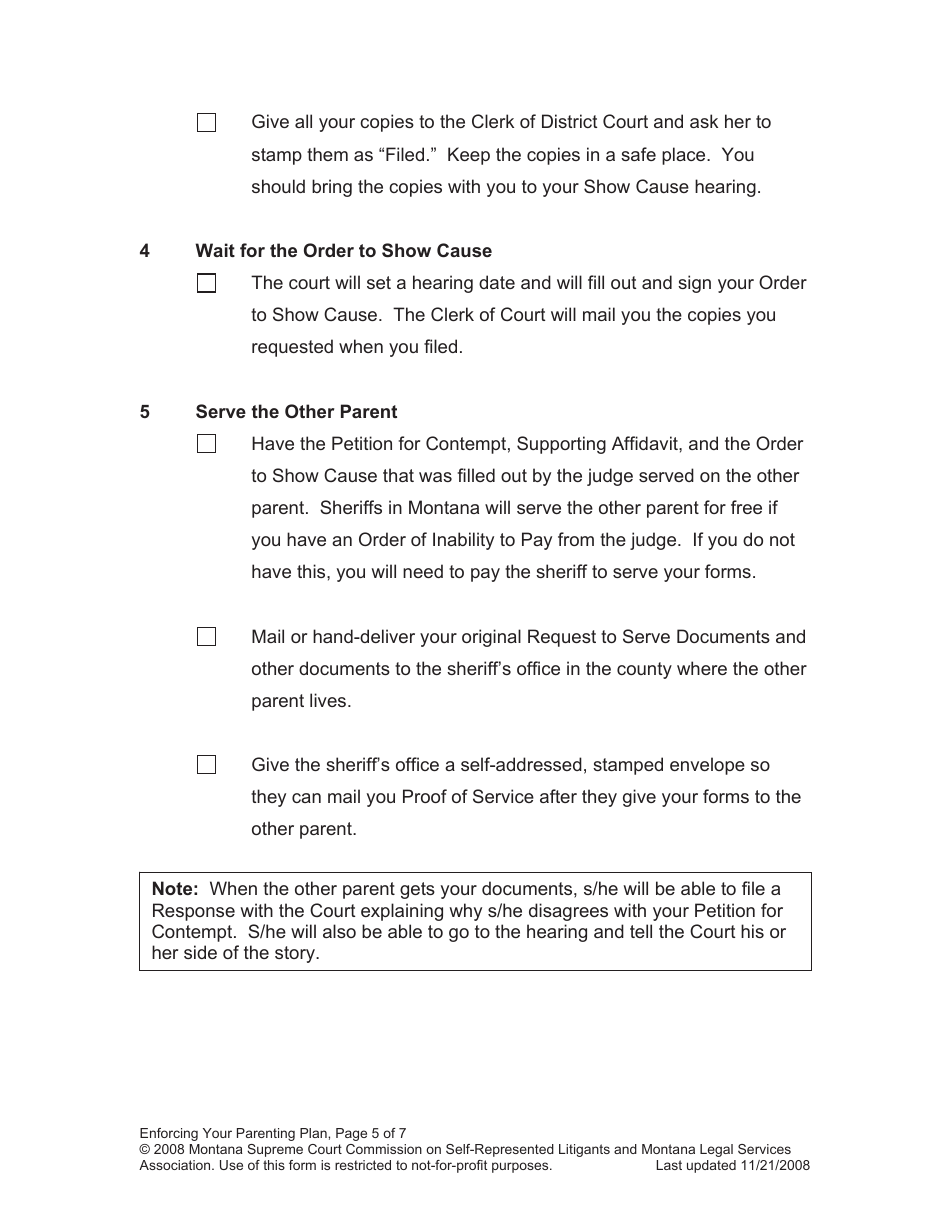 Enforcing Your Parenting Plan Packet - Montana, Page 5