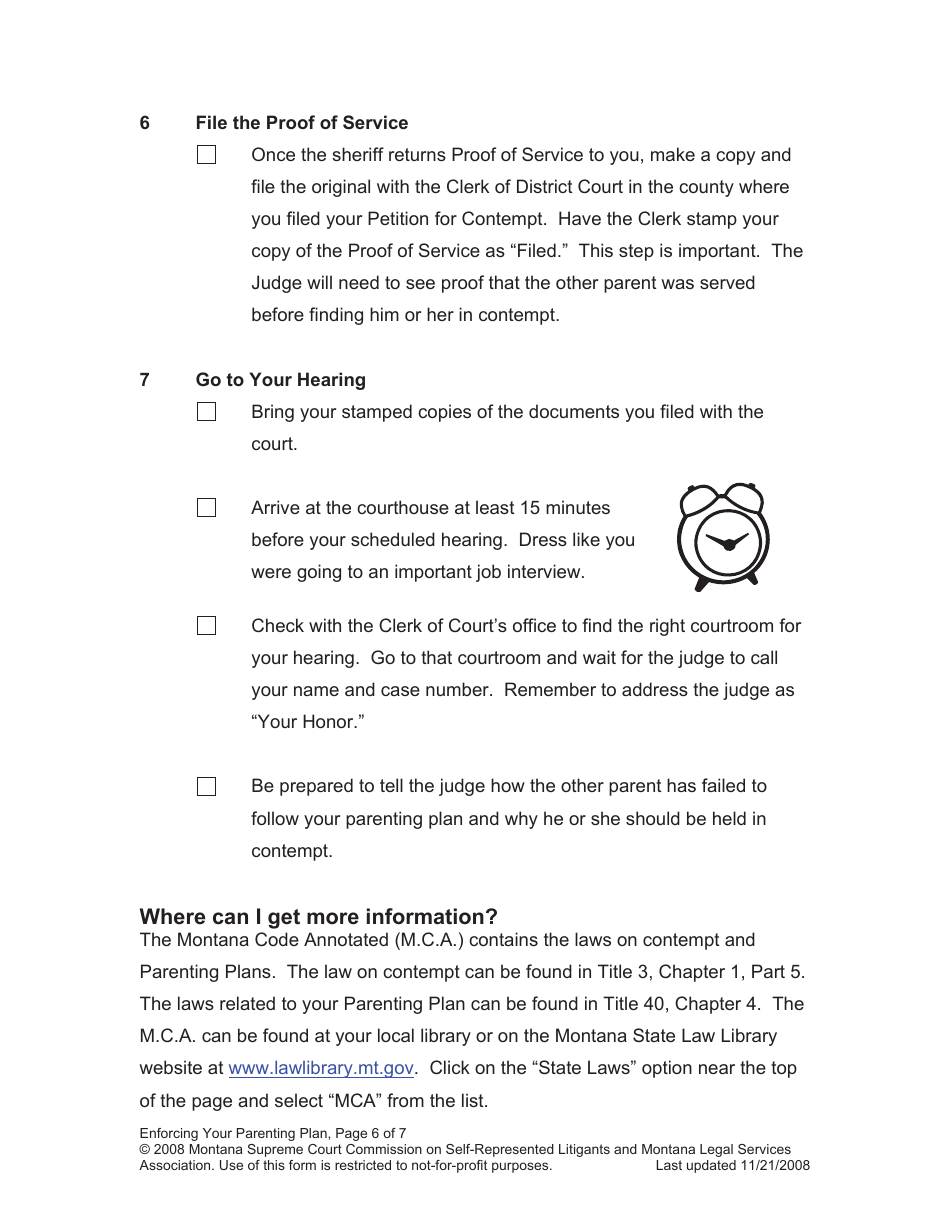 Enforcing Your Parenting Plan Packet - Montana, Page 6