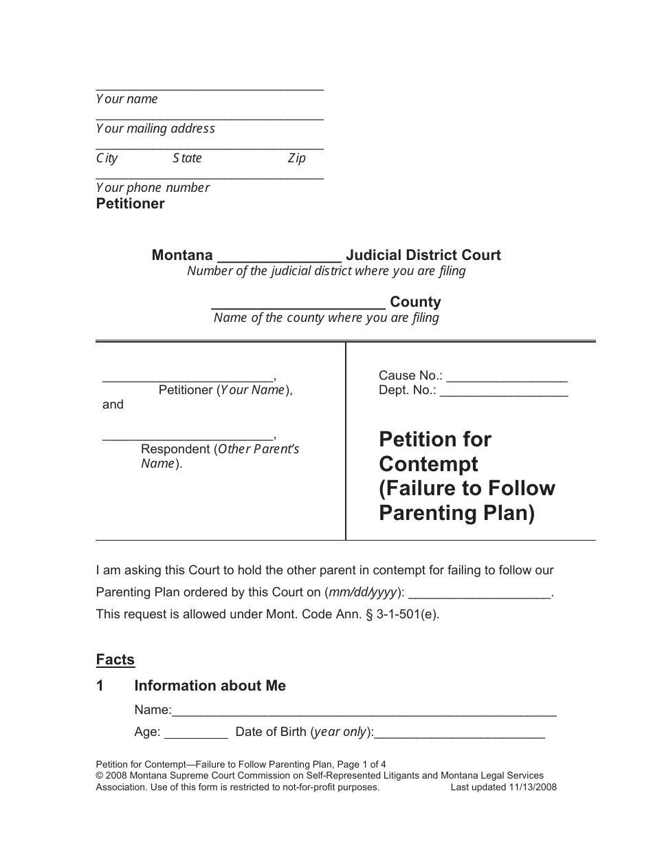 Enforcing Your Parenting Plan Packet - Montana, Page 8