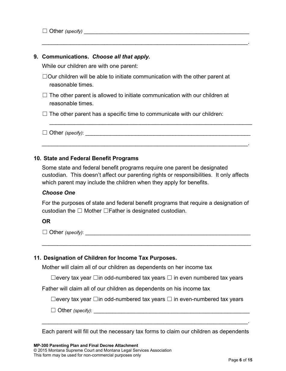 Amending Parenting Plan When Both Parents Agree - Montana, Page 15
