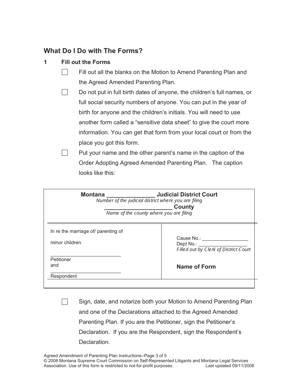 Amending Parenting Plan When Both Parents Agree - Montana, Page 3
