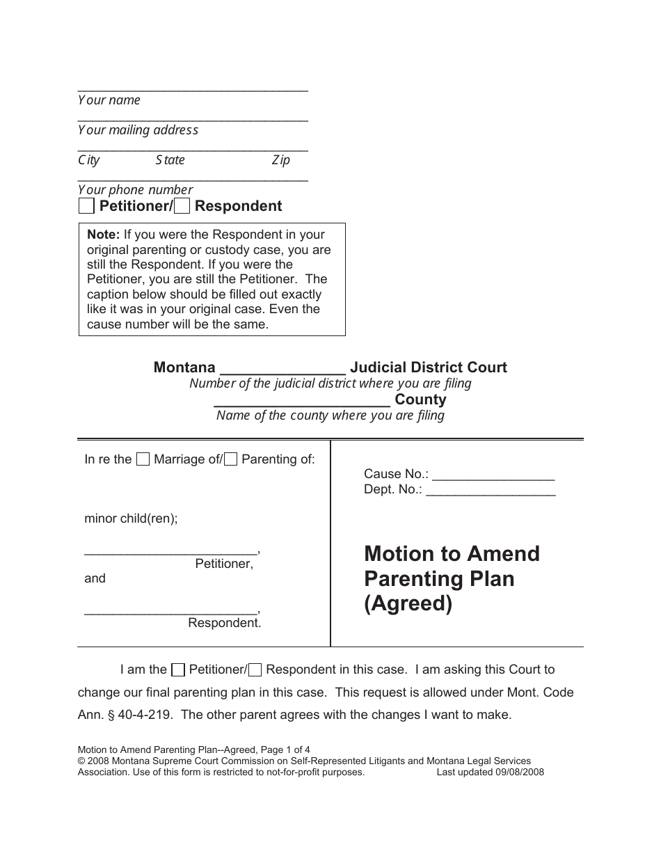 Amending Parenting Plan When Both Parents Agree - Montana, Page 6