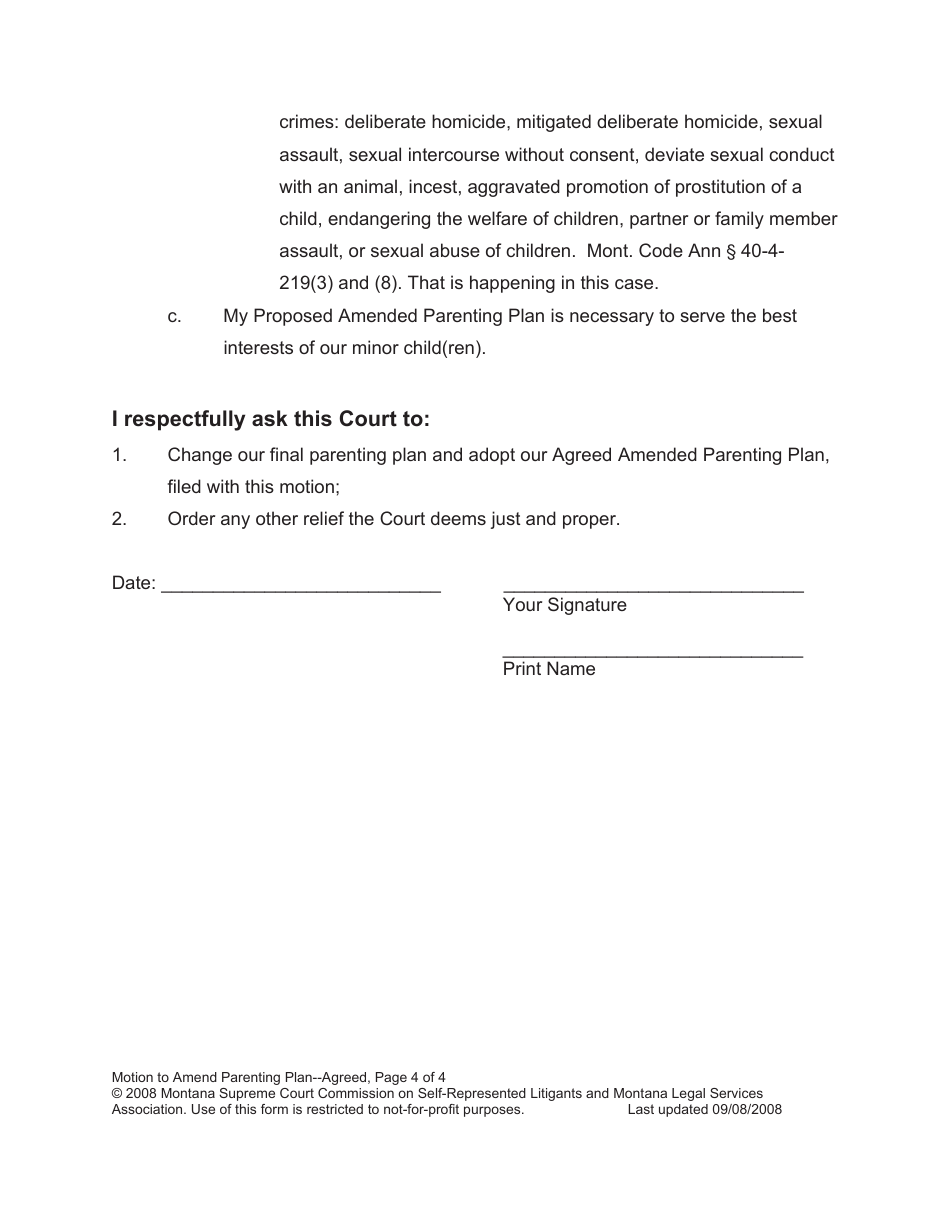 Amending Parenting Plan When Both Parents Agree - Montana, Page 9