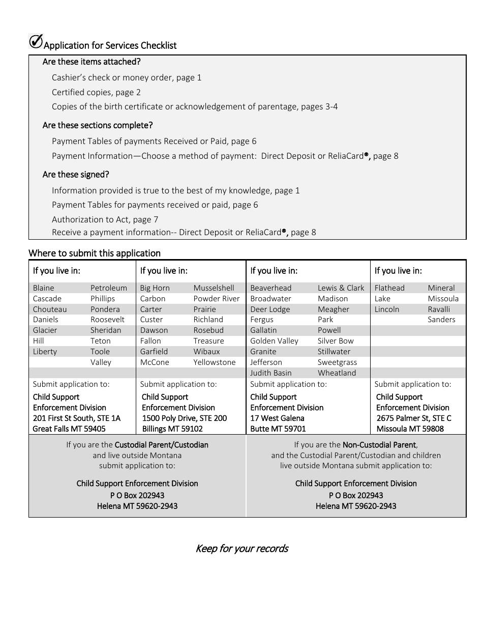 Application for Non-public Assistance Child Support Services - Montana, Page 11