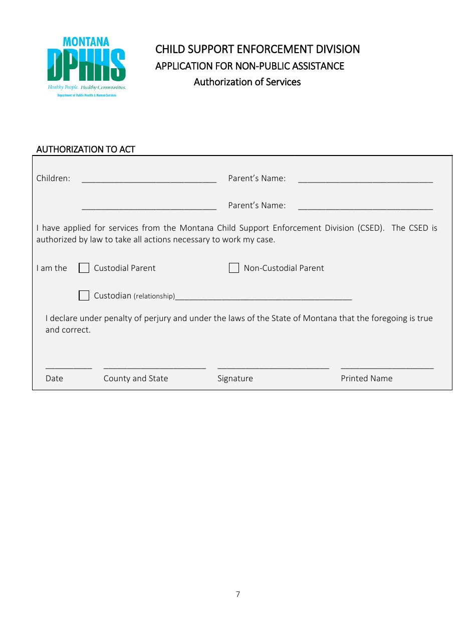 Application for Non-public Assistance Child Support Services - Montana, Page 7