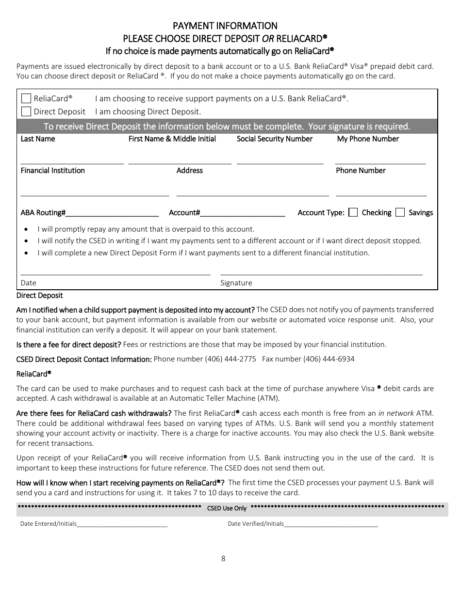Application for Non-public Assistance Child Support Services - Montana, Page 9
