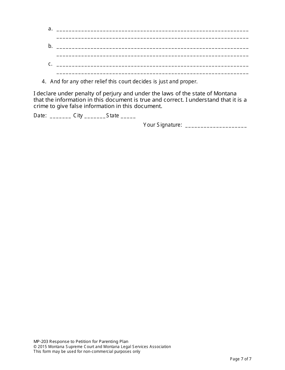Form MP-203 Response to Petition for Parenting Plan - Montana, Page 14