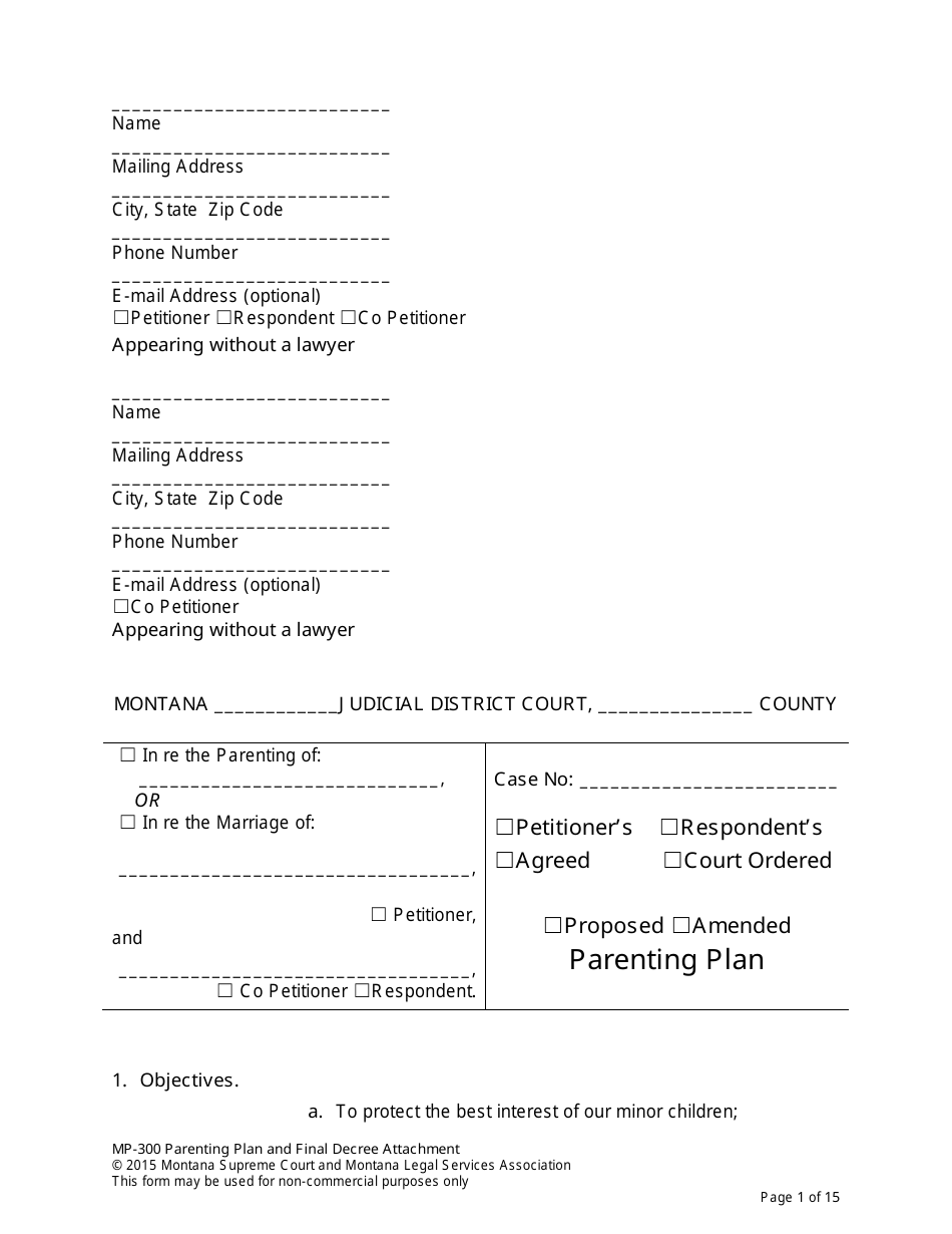 Form MP-203 Response to Petition for Parenting Plan - Montana, Page 15