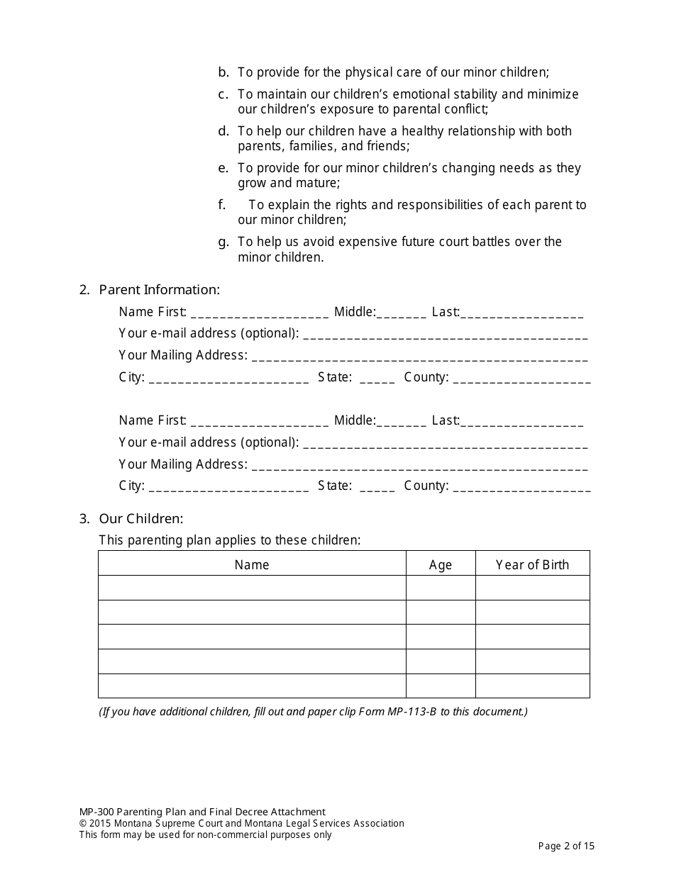 Form MP-203 Response to Petition for Parenting Plan - Montana, Page 16