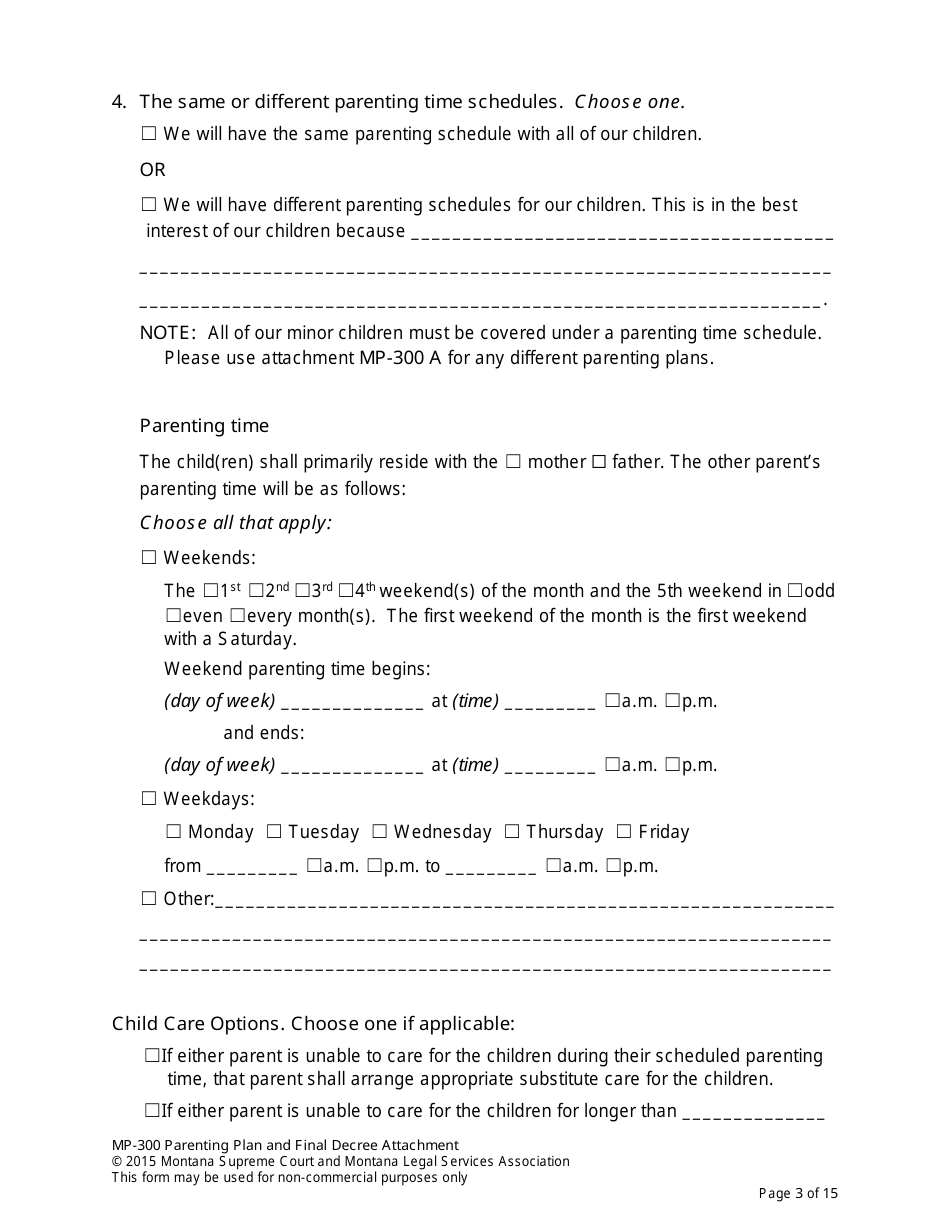 Form MP-203 Response to Petition for Parenting Plan - Montana, Page 17