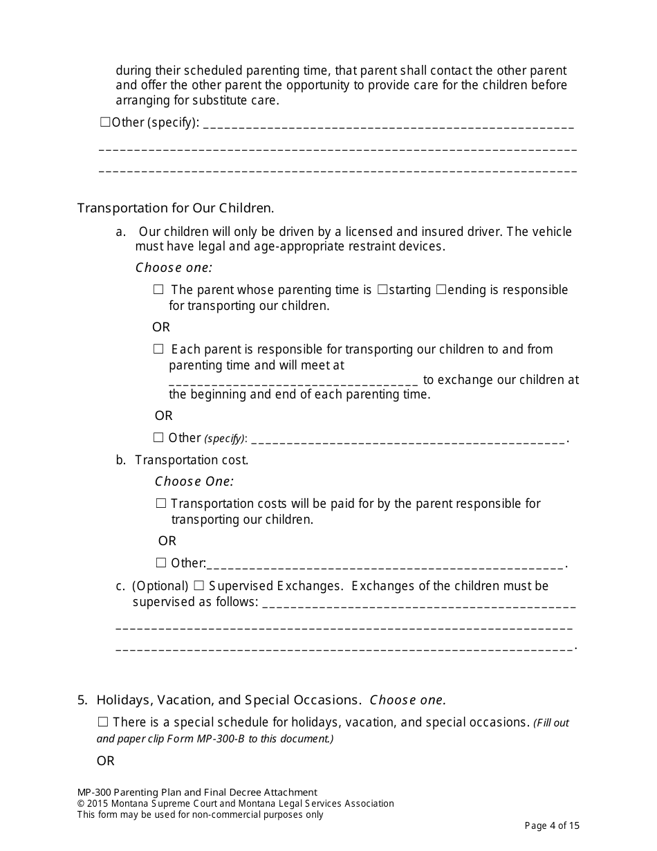 Form MP-203 Response to Petition for Parenting Plan - Montana, Page 18
