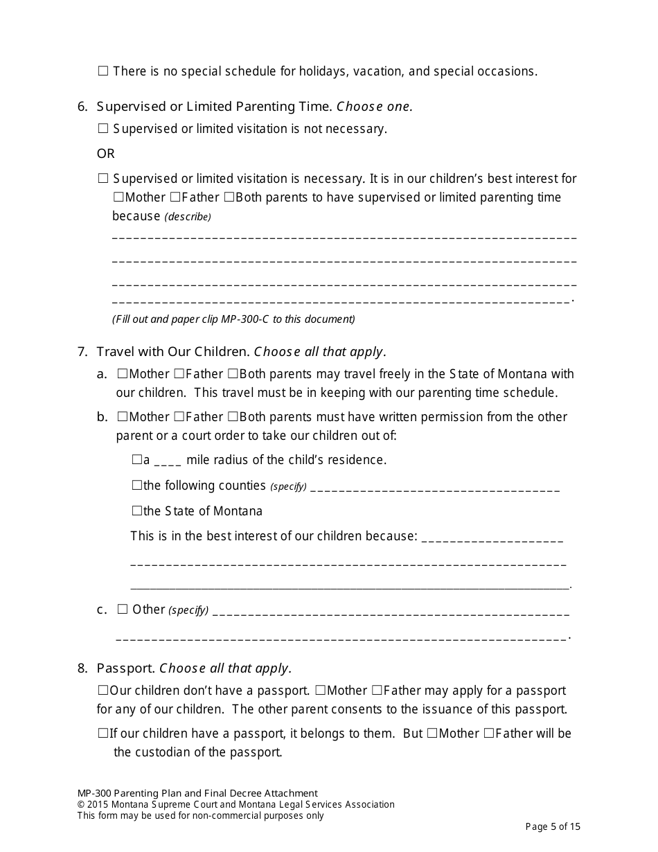 Form MP-203 Response to Petition for Parenting Plan - Montana, Page 19
