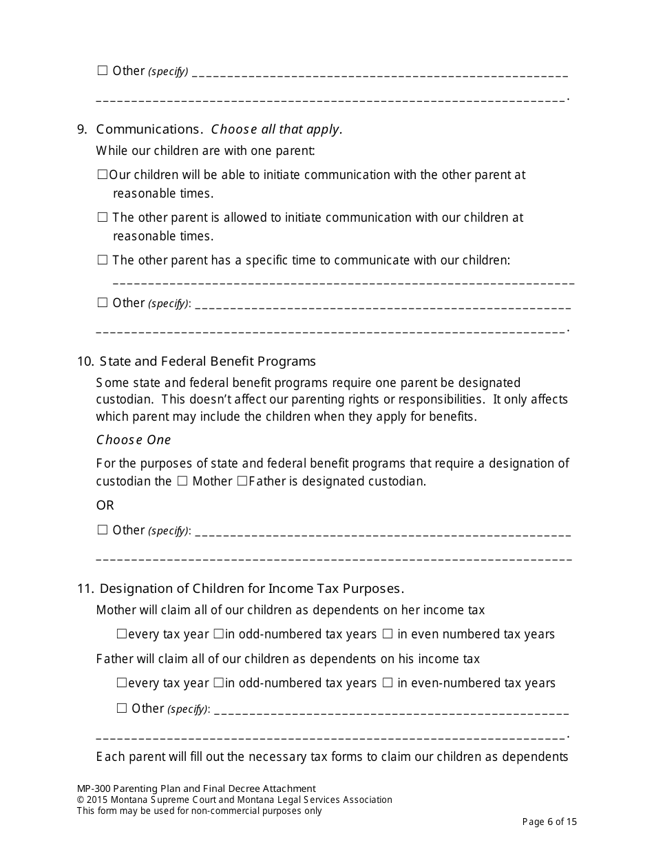 Form MP-203 Response to Petition for Parenting Plan - Montana, Page 20