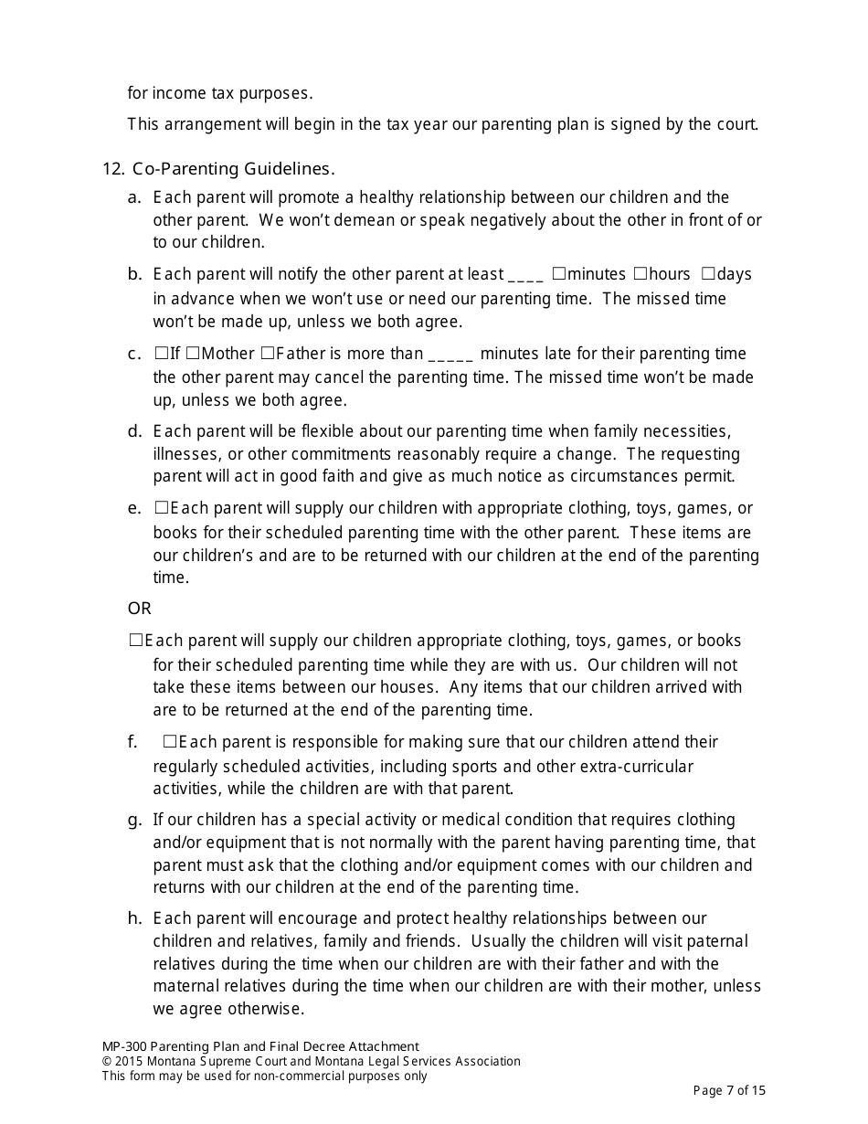Form MP-203 Response to Petition for Parenting Plan - Montana, Page 21