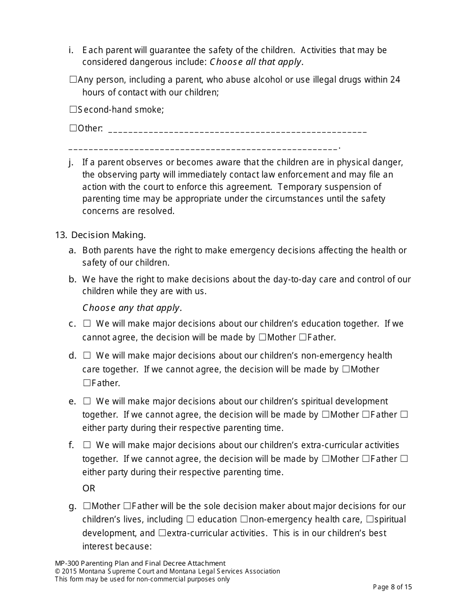 Form MP-203 Response to Petition for Parenting Plan - Montana, Page 22