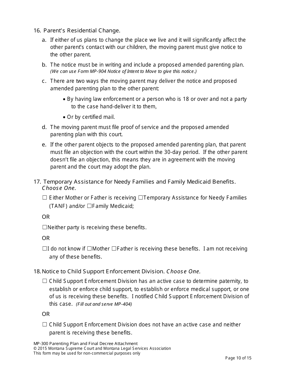 Form MP-203 Response to Petition for Parenting Plan - Montana, Page 24
