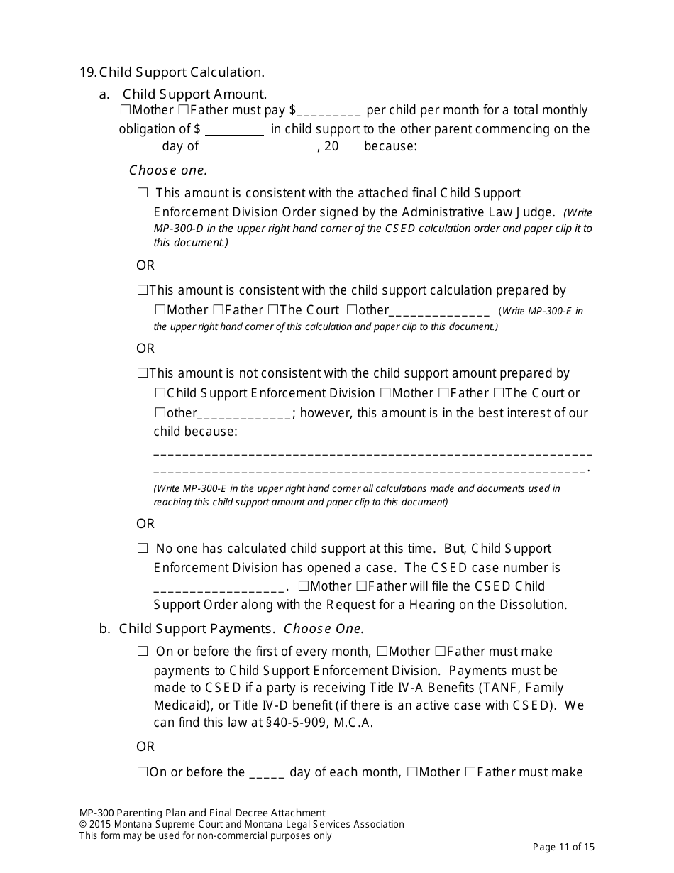 Form MP-203 Response to Petition for Parenting Plan - Montana, Page 25