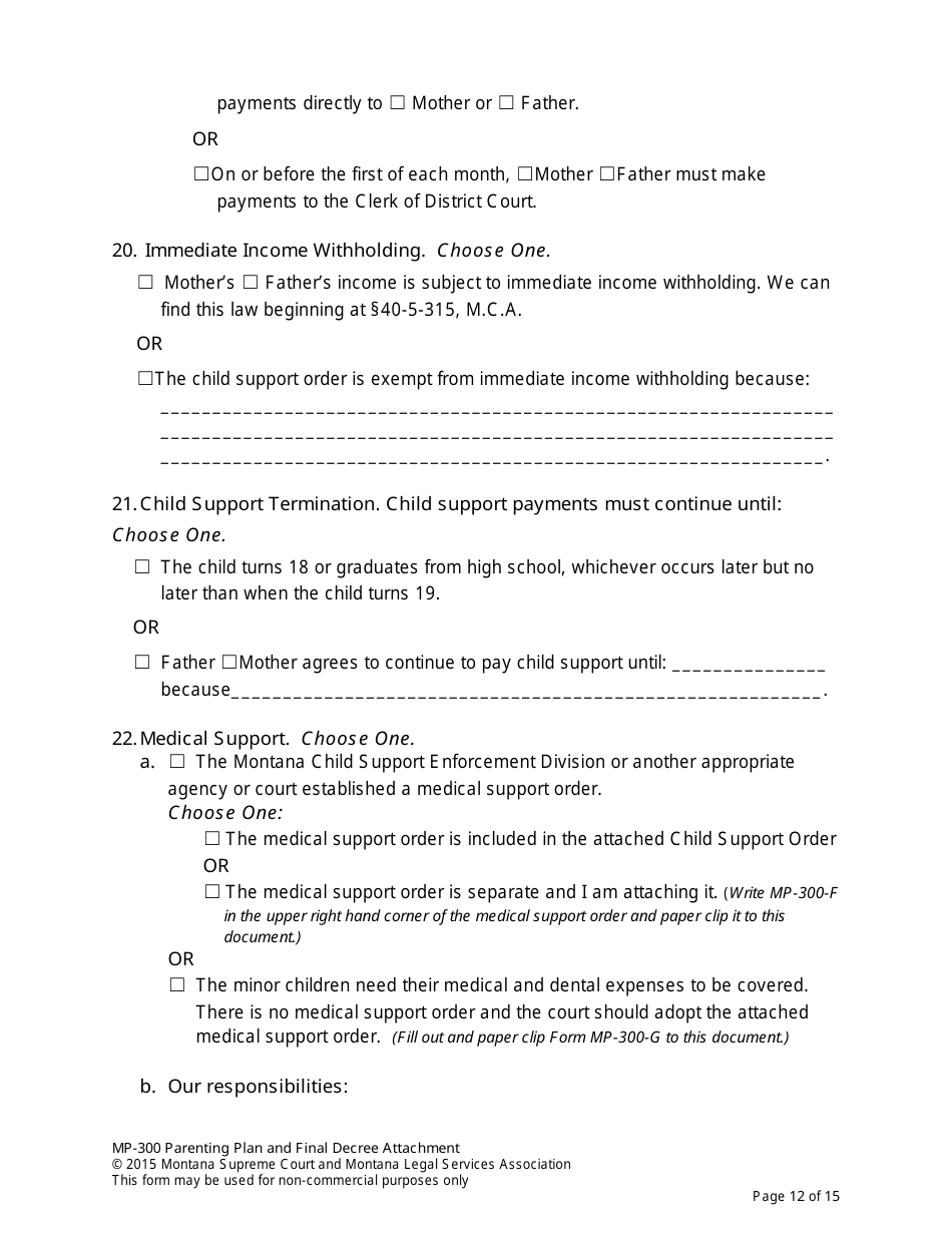 Form MP-203 Response to Petition for Parenting Plan - Montana, Page 26