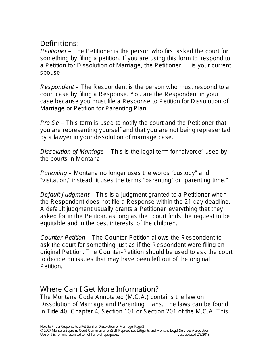 Form MP-203 Response to Petition for Parenting Plan - Montana, Page 3