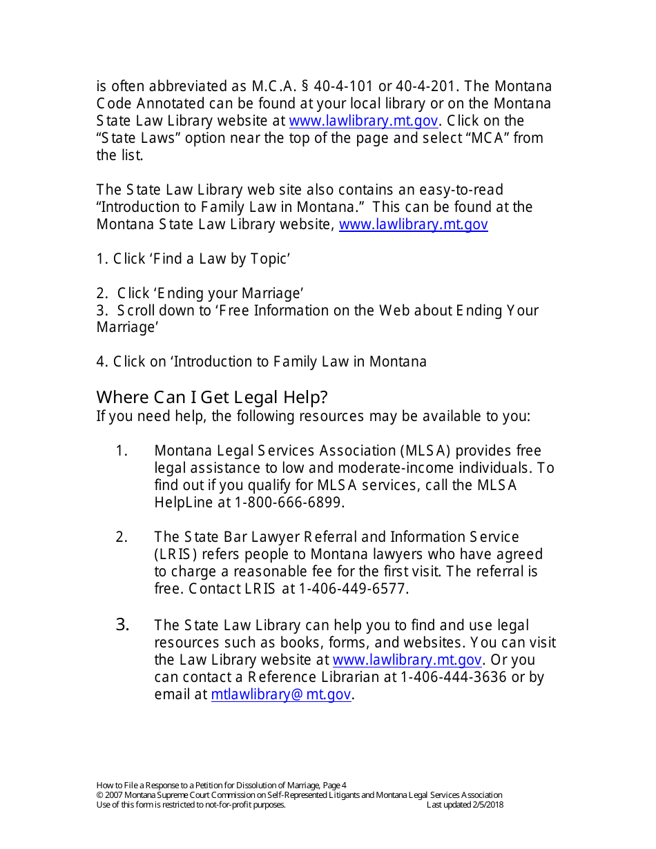 Form MP-203 Response to Petition for Parenting Plan - Montana, Page 4