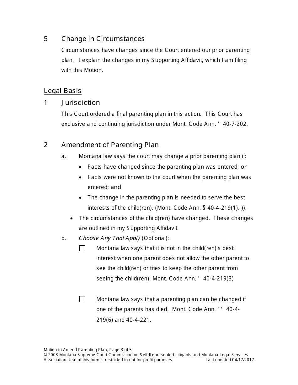 Amending Parenting Plan When Parents Disagree - Montana, Page 11