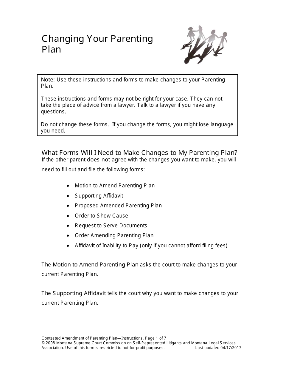 Amending Parenting Plan When Parents Disagree - Montana, Page 1
